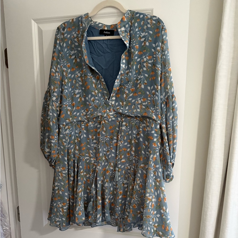 Aakaa Floral Blue and Orange Dress